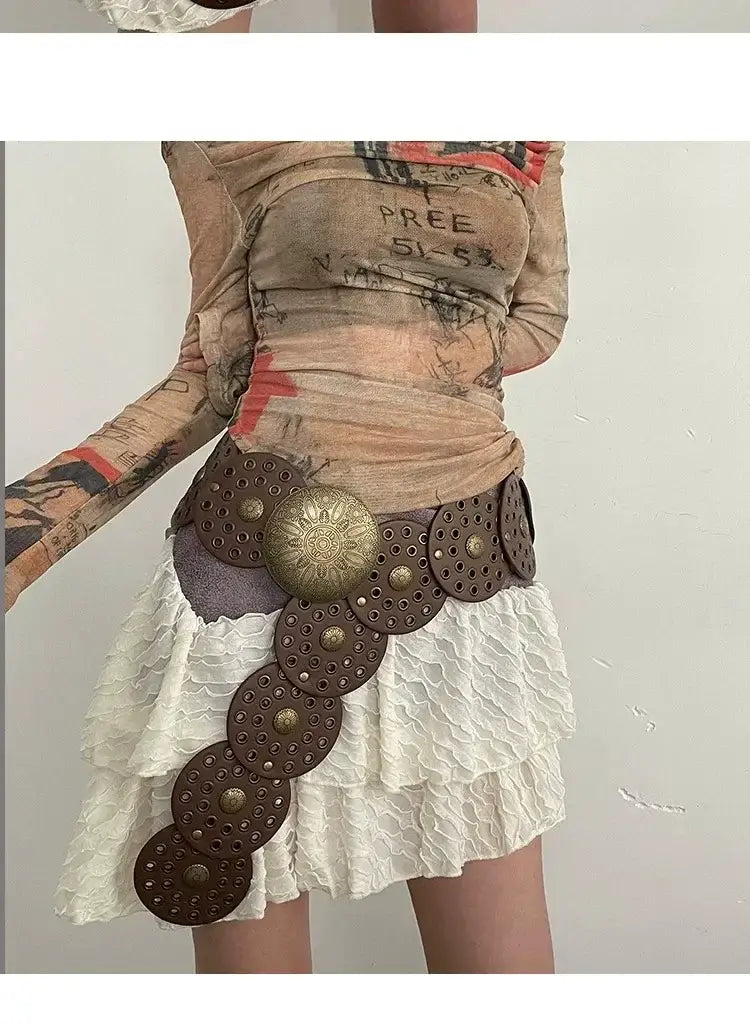 Vintage Rivet Patchwork Design Wide Belts For Women