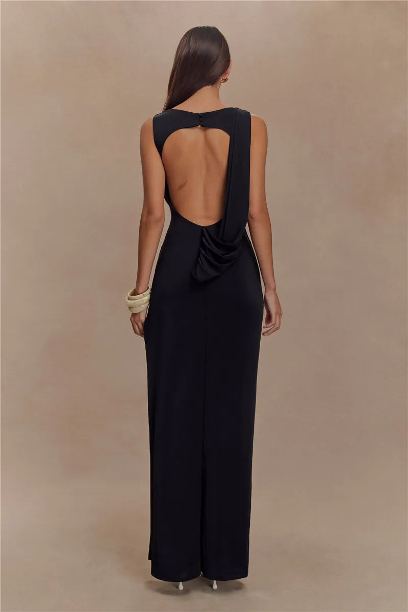Backless Ruched Maxi Tank Dress Women