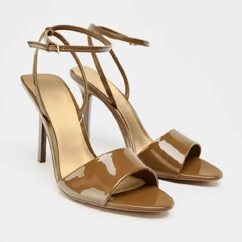 Brown Patent Leather Heeled Sandal Women