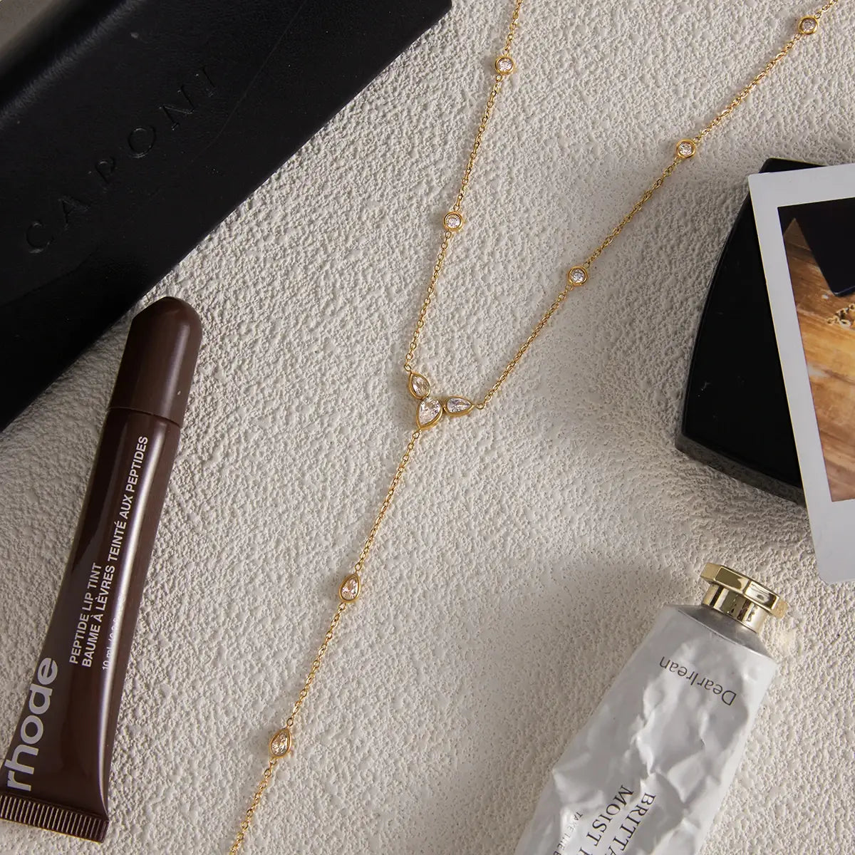 Stainless Steel Water Droplet Shaped White Zircon Y-shaped Chain