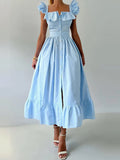 Flying Sleeve Ruffle Striped Slip Long Dress Women - Norellé