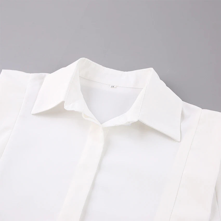 Elegant Cotton Lapel White Shirts Female