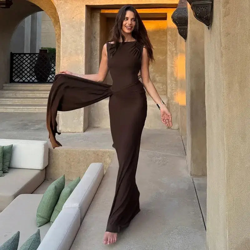 Off-shoulder Pleated Maxi Dress Women’s