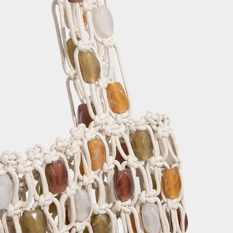 Ladies Summer Beaded Woven Bag Bucket Bag