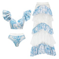 Print Net Yarn Splicing Bikini Swimsuit and Tiered Skirt - Norellé
