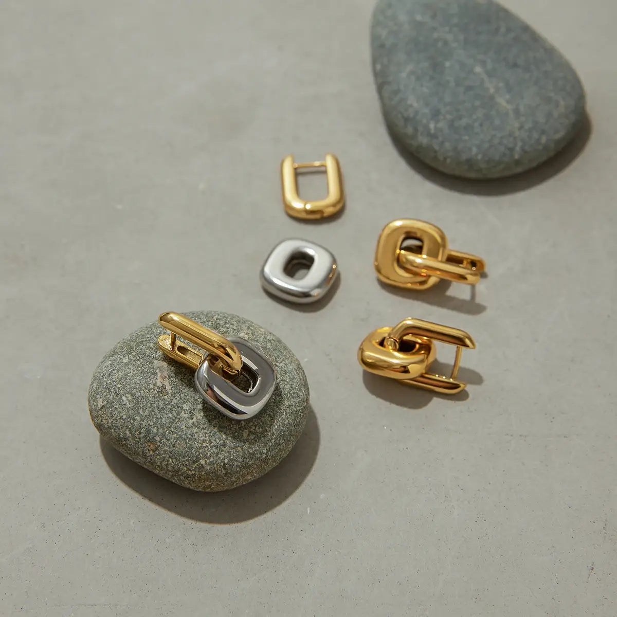 Stainless Steel Two tone Oval Splicing Earrings