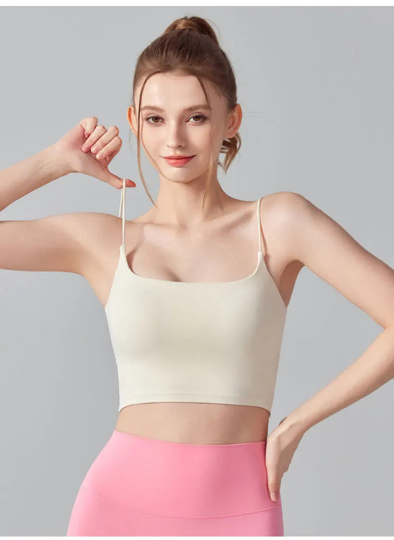 Women Back Circular Ring Fold Design Thin Shoulder Straps Tank Top