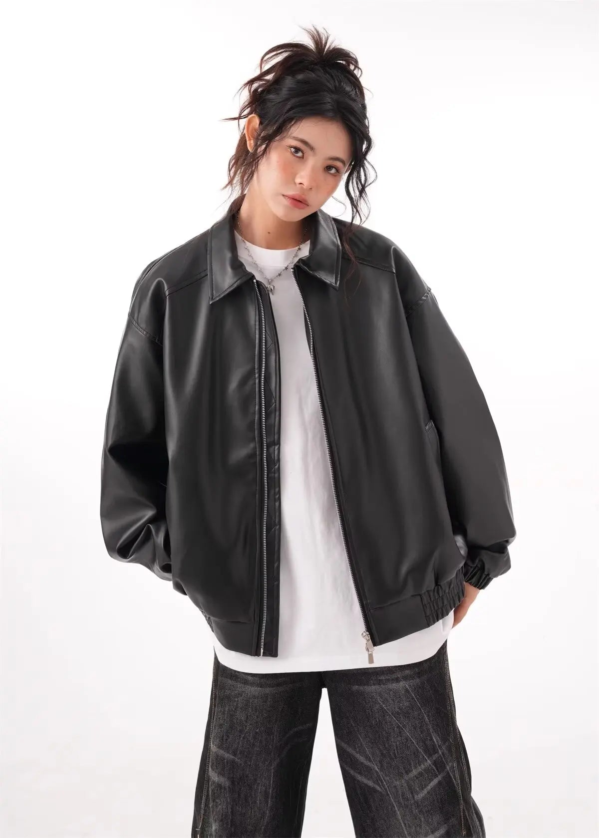 Faux PU Leather Rider Jacket For Women