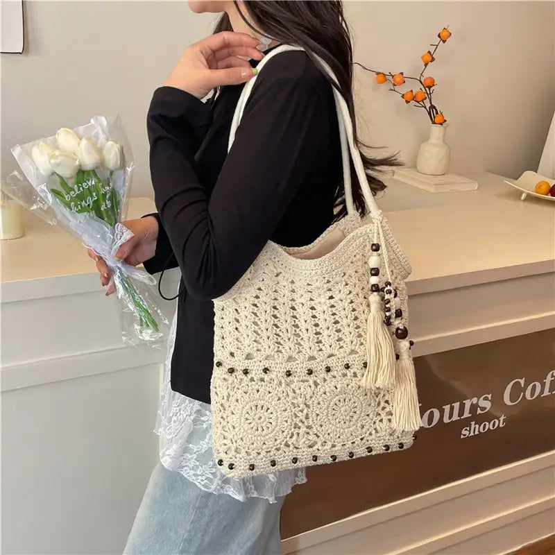 Weave Handbag Large Capacity Shoulder Bag Hollow out Tote