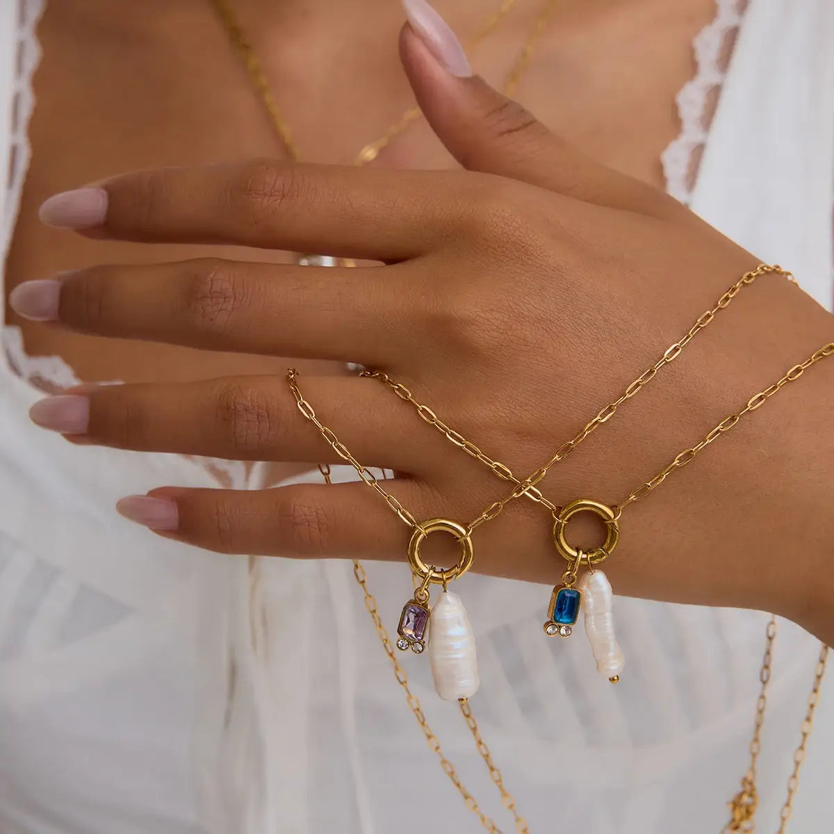 Freshwater Pearl Pendant Necklace Stainless Steel