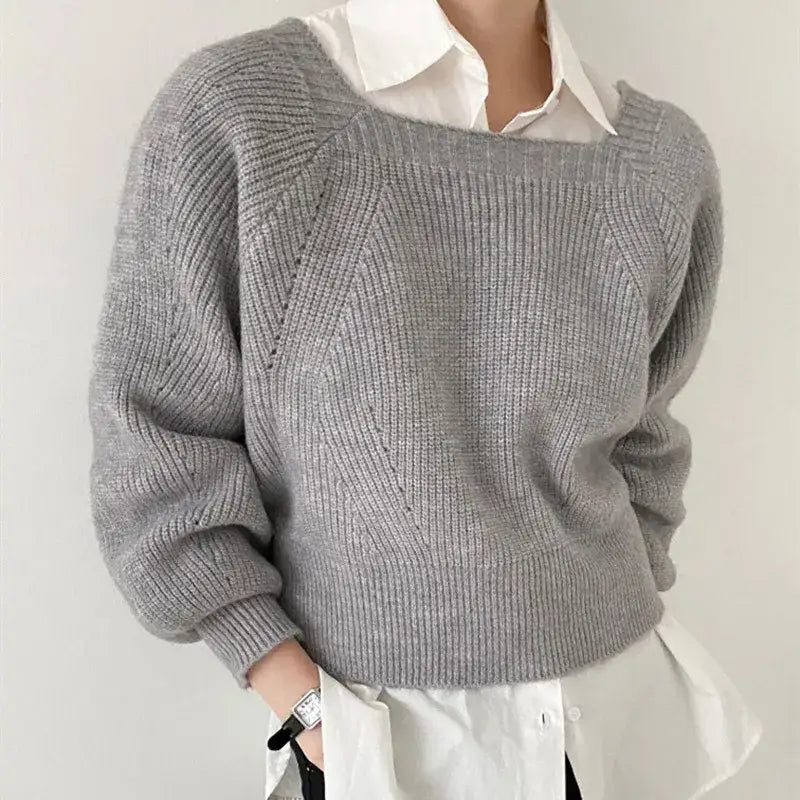 Elegant Square Neck Retro Casual Women Knitted Sweater