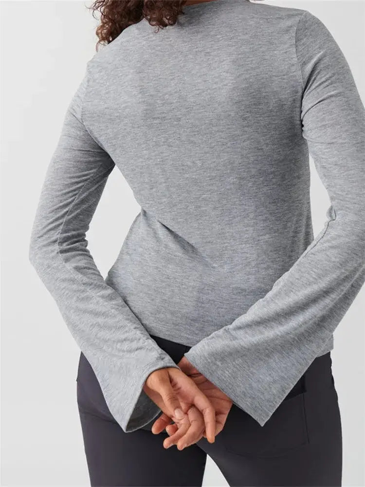 Women Slim Fit T-shirts Tops Long Sleeve V Neck