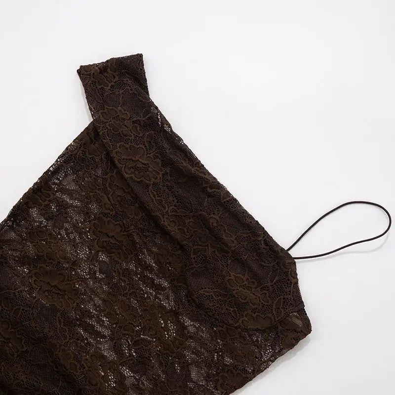 One Shoulder Lace See Through Maxi Dress Women