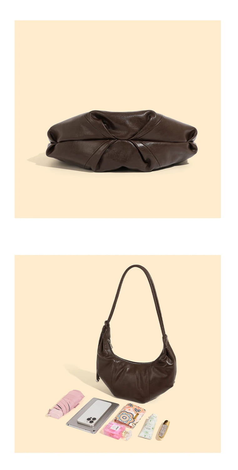 Cowhide Genuine Leather Half Moon Shoulder Bag