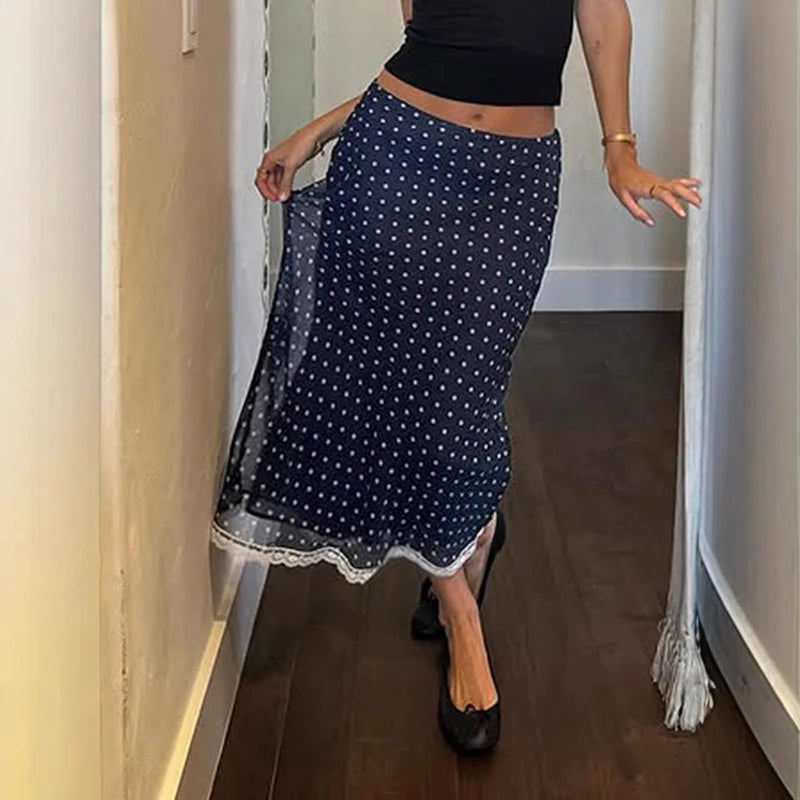 Mesh Polka Dot Lace Skirt For Women