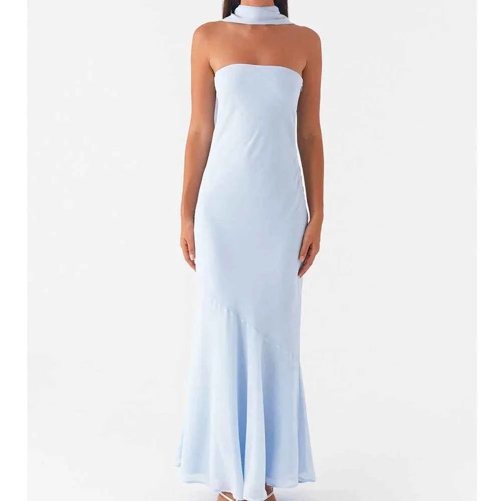Women Floral Tube Maxi Dress with Scarf