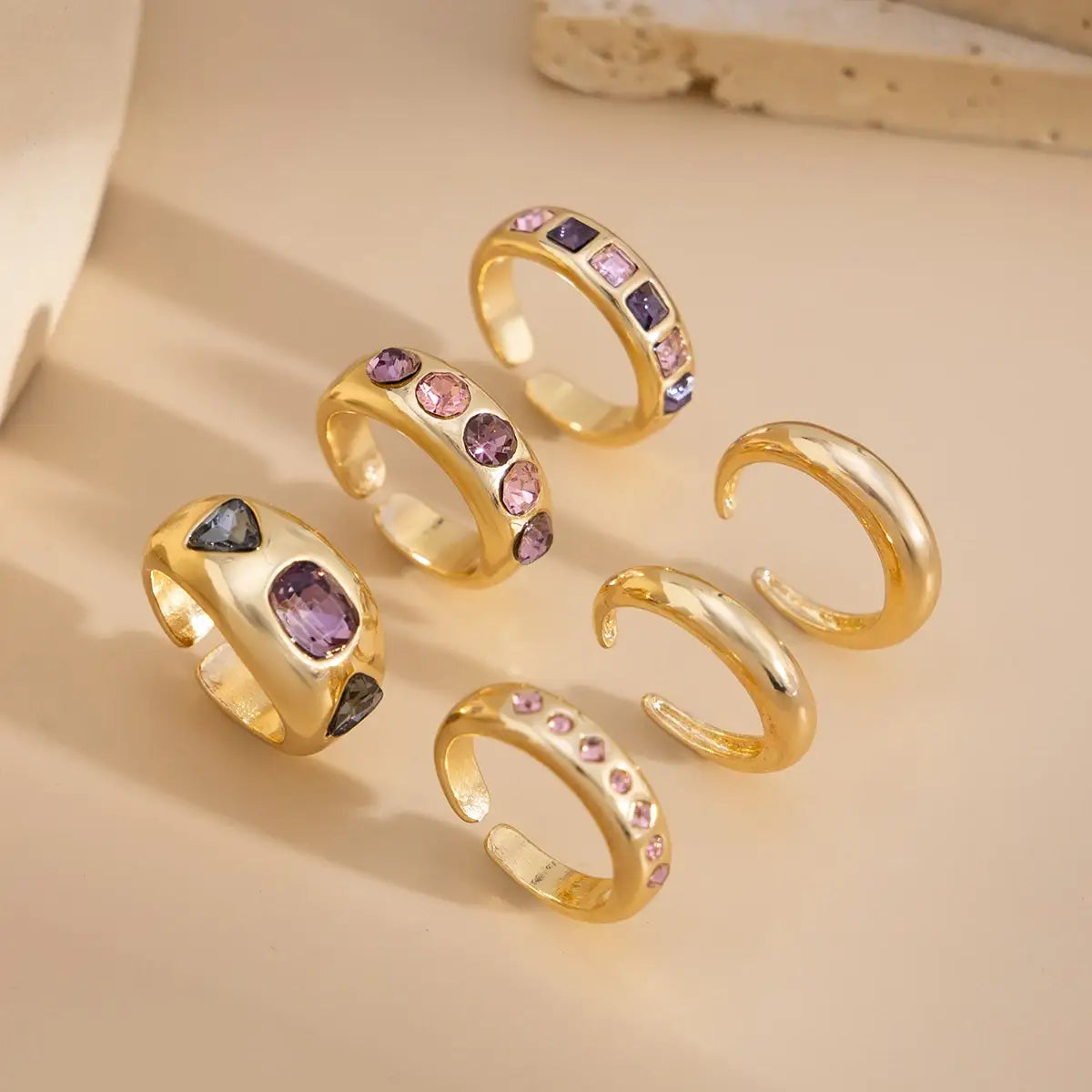 6Pcs/set Inlaid Purple zircon Adjustable Opening Ring Set