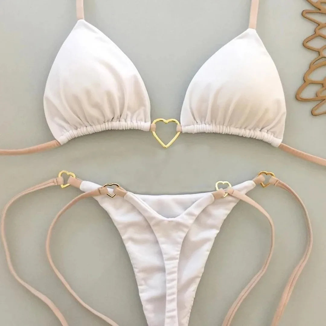 New Solid Color White Bikini Women suit Low Waist Lace-up Fashionable - Norellé