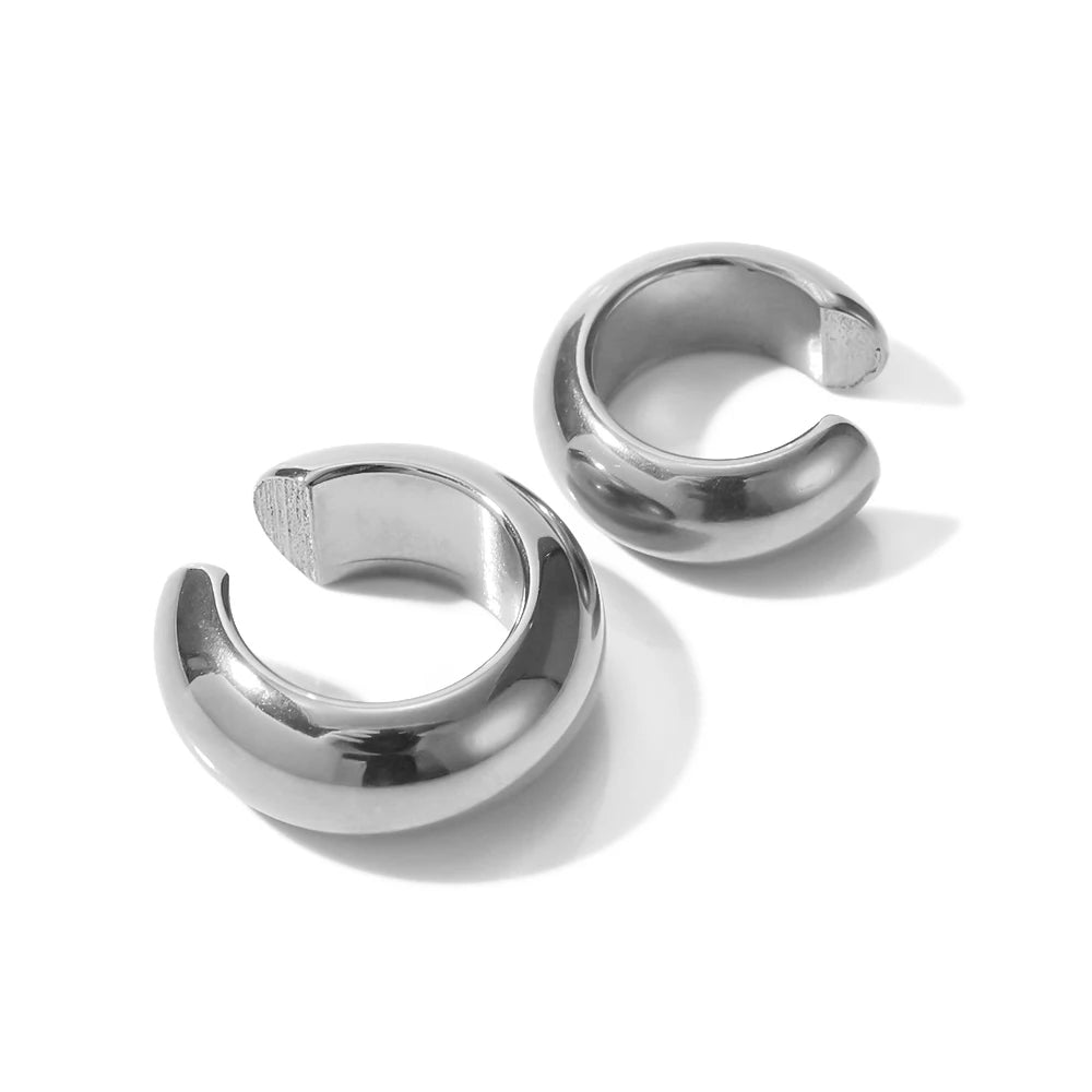 Stainless Steel Chunky Huggie Hoop Earrings