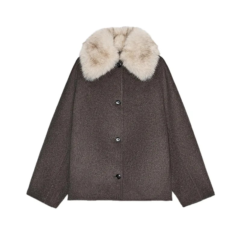Women’s Overcoat Faux Fur Collar Full Sleeve Single Breasted