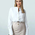 White Shirt Casual Stand Collar Long Sleeve