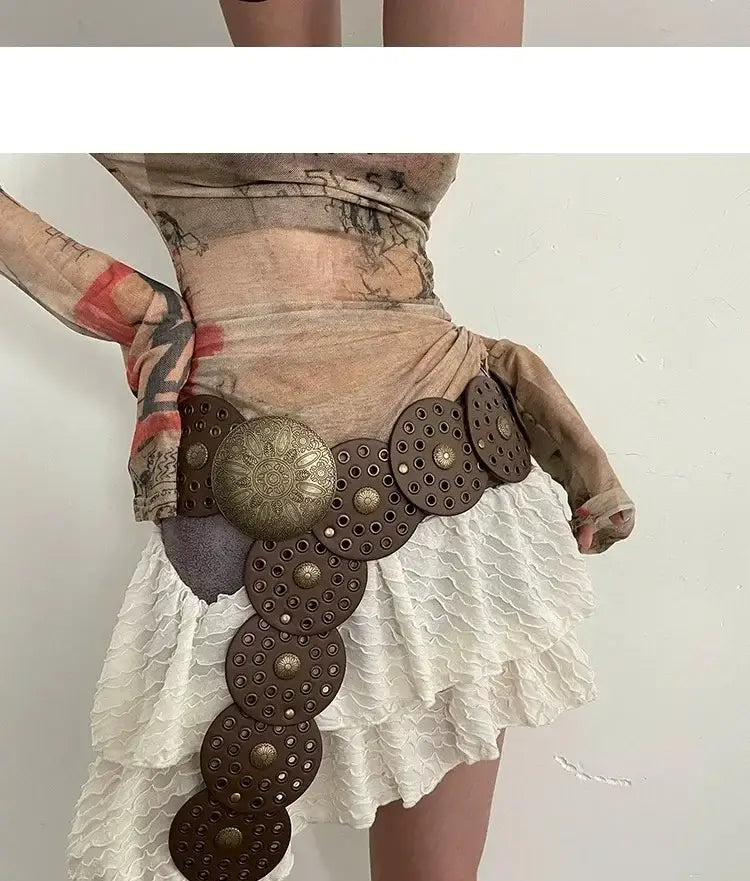 Vintage Rivet Patchwork Design Wide Belts For Women