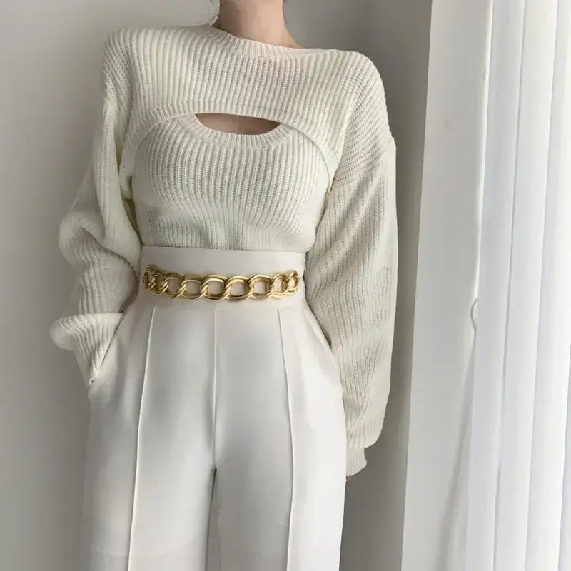 Pullover Short Sweater Two-piece Set