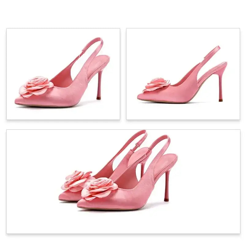 Elegant Satin Flower Designer Heels Women