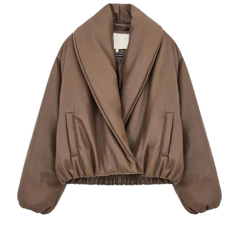Women's Solid Leather Cotton Jacket