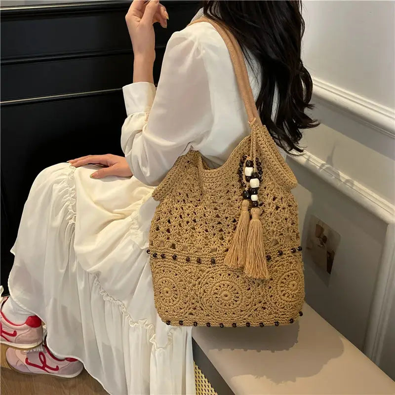 Weave Handbag Large Capacity Shoulder Bag Hollow out Tote