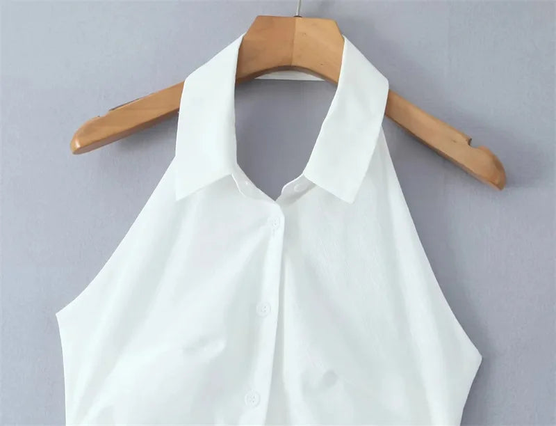 Women Button Up White Sleeveless Maxi Dress