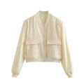 Woman Bomber Jacket Coat White Button Baseball - Norellé