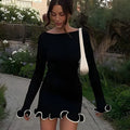 Women Dress Elegant Round Neck Pleat Long Sleeve New Casual Slim - Norellé