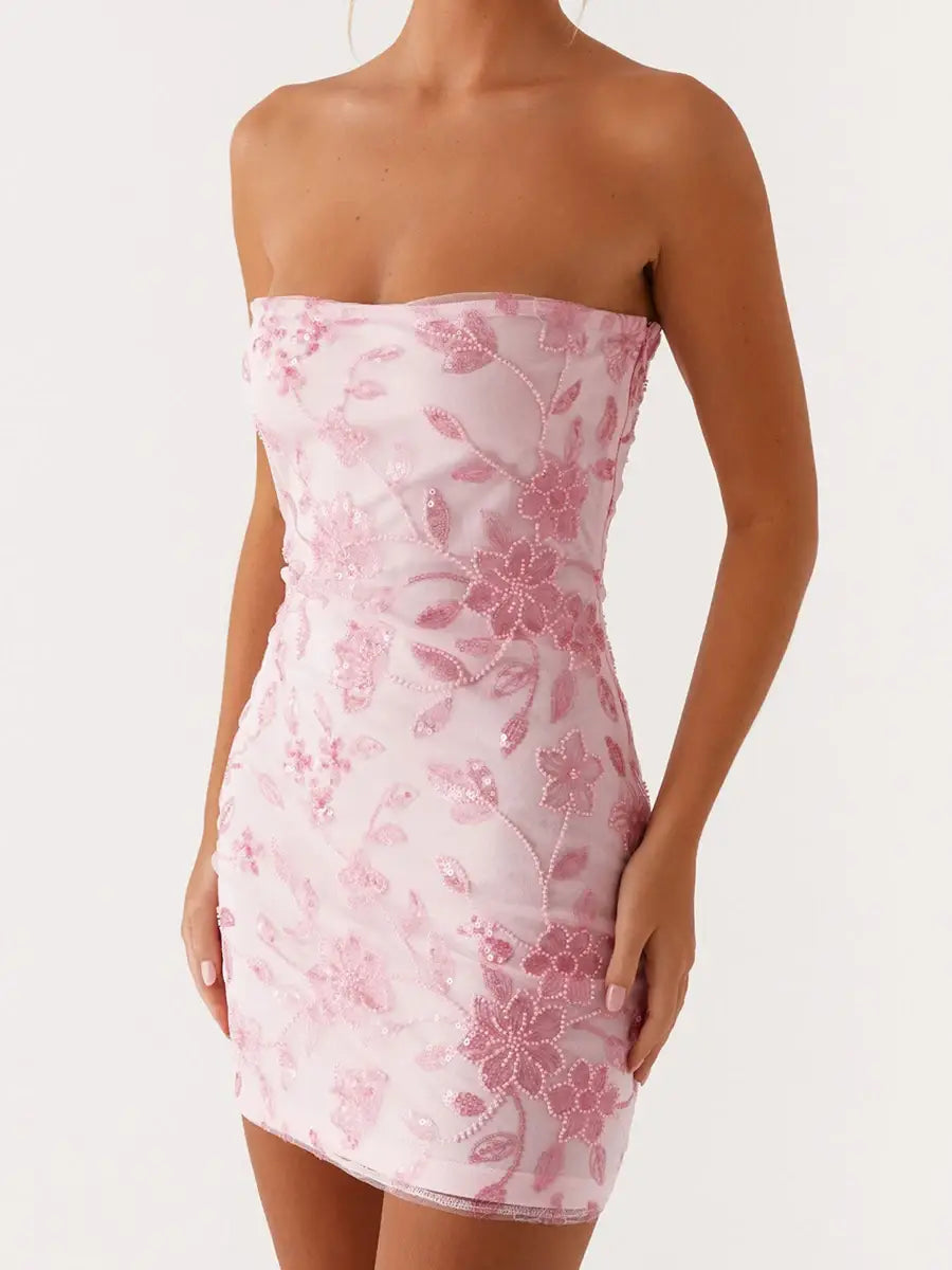 Women Sequin Strapless Mini Dress