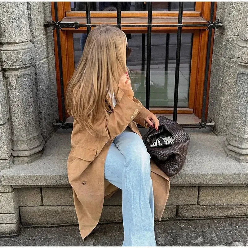 Chic Lapel Double Breasted Lady Oversize Jacket