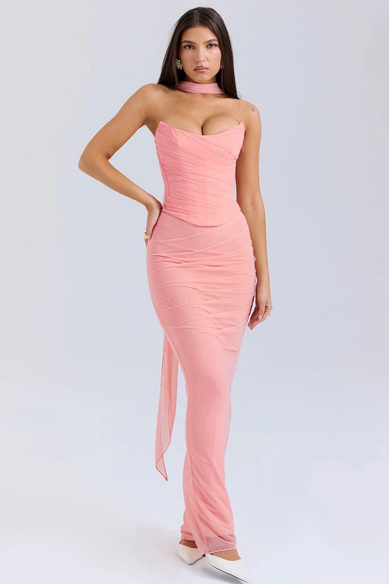 Two Pieces Sets For Women Strapless Off-shoulder Sleeveless Tops And Elegant High Waist Long Skirt