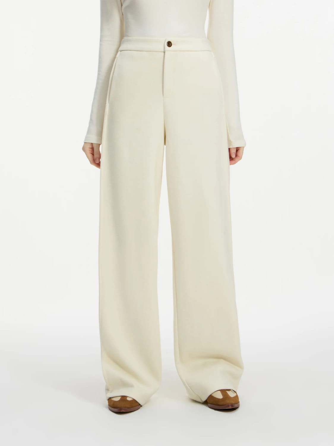 Women Winter Long Trouser Thick Straight Commuter Beige All-Match Pants