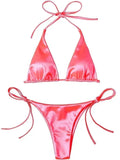Halter Brazilian Metallic Satin Bikini Women Swimwear Female Swimsuit - Norellé