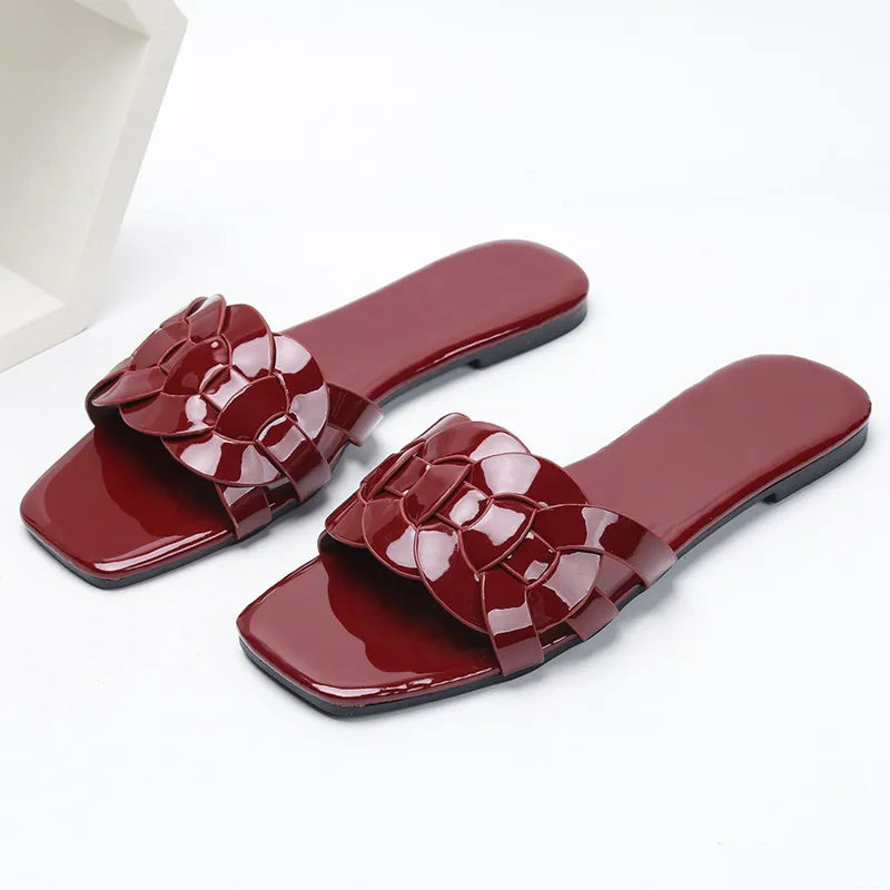 Burgundy Woven Upper Design Women’s Slippers