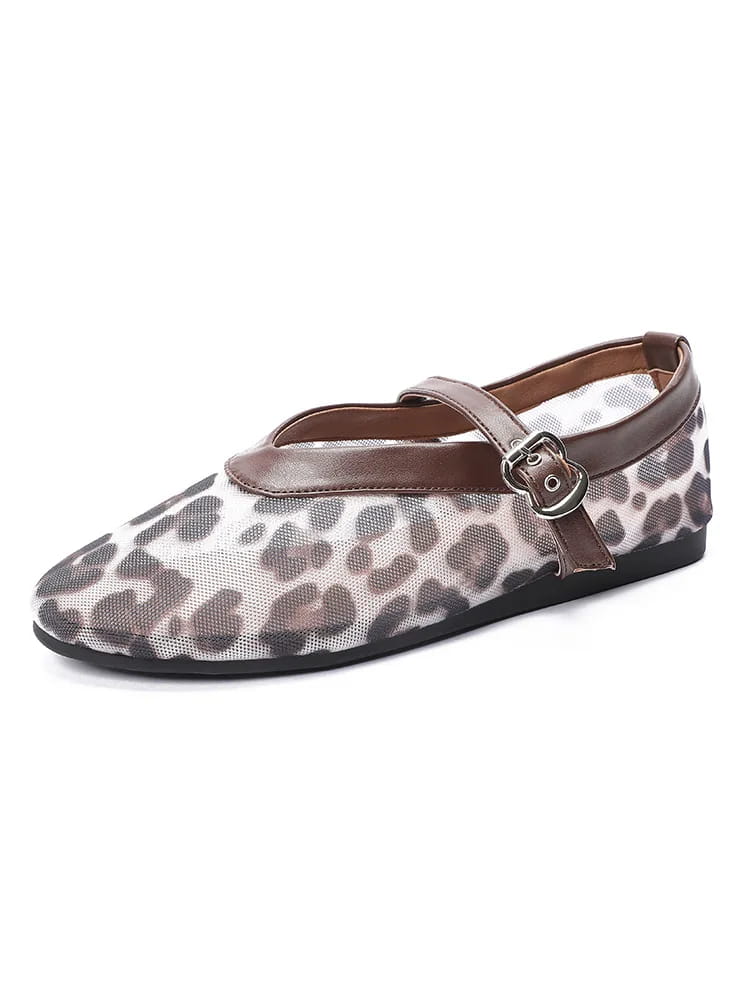 Women Leopard Mesh Breathable Flats Shoes
