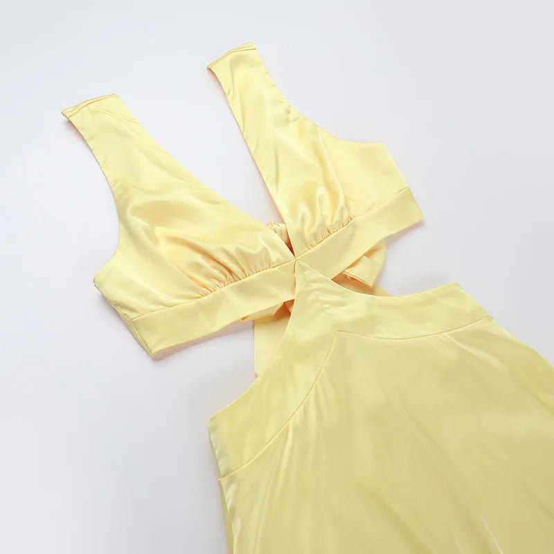 Deep V neck Hollow Long Dress