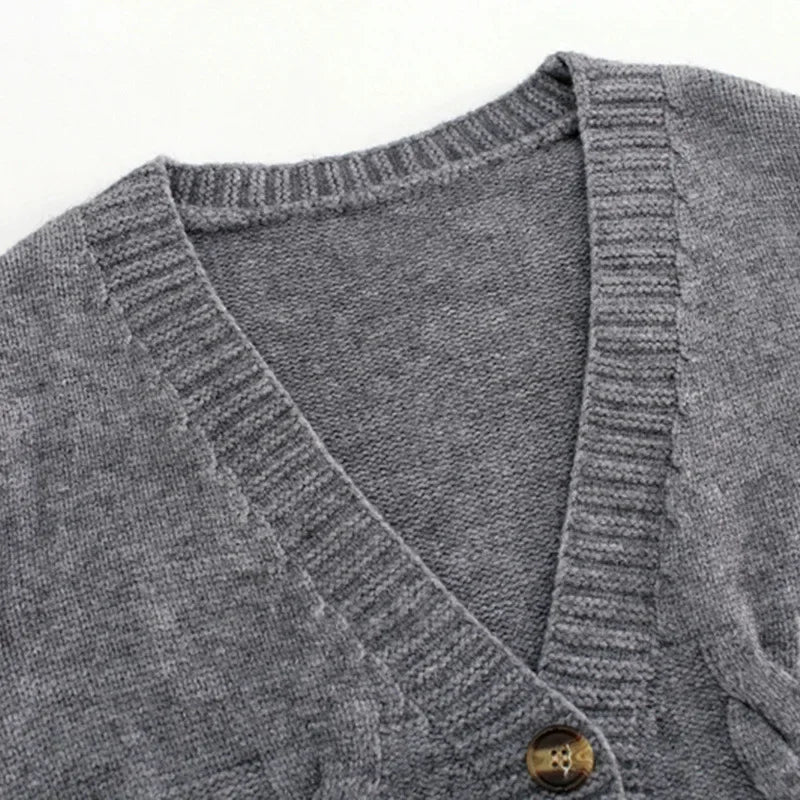 V Neck Cropped Cardigan Women Long Sleeve Twist Knitted Sweater Coats - Norellé
