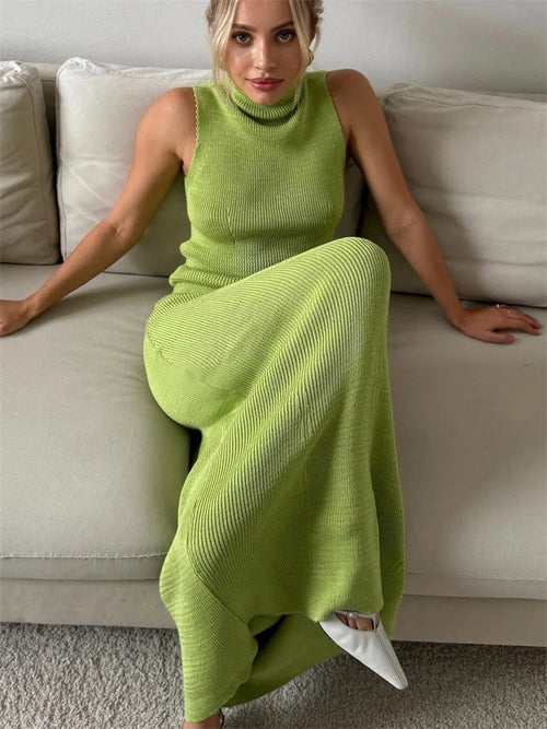 Elegant Knitwear 2 Piece-Set Long Dress Female Ribbed Sweater - Norellé