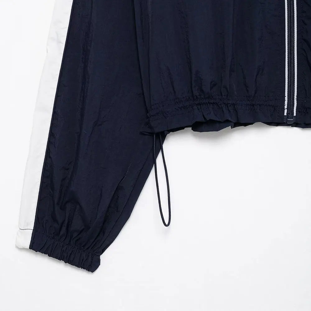 Women Fashion With Side Stripes Cropped Jacket Coat And High Waist Elastic Drawstring Skort