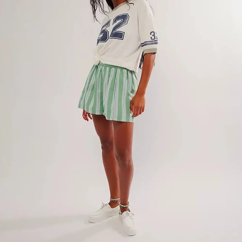 Straight Striped Casual Pockets Beach Shorts