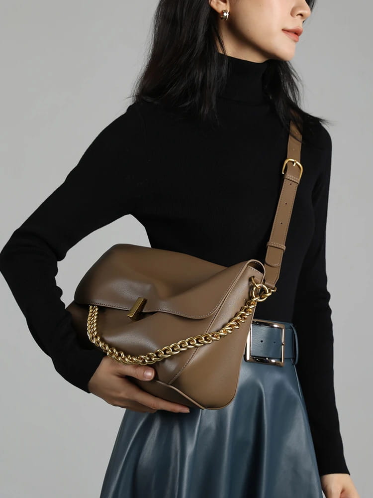 Retro Genuine Leather Large Chain Shoulder Bags For Women