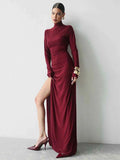 Turtleneck High Slit Maxi Dress For Women