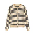 Women's Simple Round Neck Long sleeved Striped Fine Knitted Cardigan