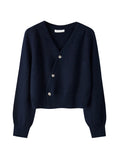 Skew Button Cardigan V-neck Sweater Women Knitted Long - Norellé