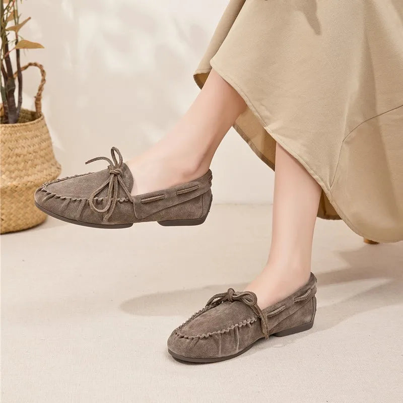 Women Loafers Genuine Leather Beanie Shoes